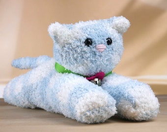 Soft and cuddly plush cat - Sock kitty - Blue/White Check Kitty