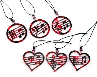 Music Clef Ornaments - Red Swirl Acrylic - Treble clef - Bass clef - Alto clef