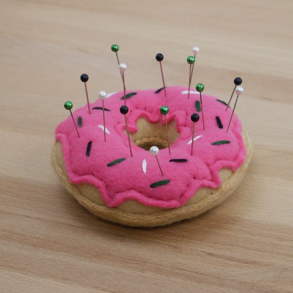 Plush Doughnut Pin Cushion  - hand stitched stuffed fleece donut