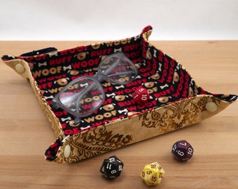 Fabric snap tray - Valet tray - Dice tray -  "Woof"