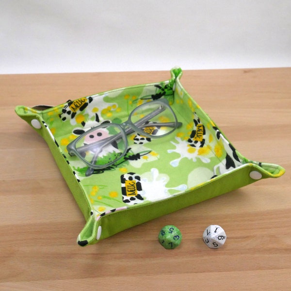 Handmade Fabric Dice Tray - Jewelry and Valet Organizer -  "Cute Cows"