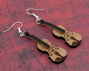 Cherry Ply Wood Violin/Viola Dangle Earrings