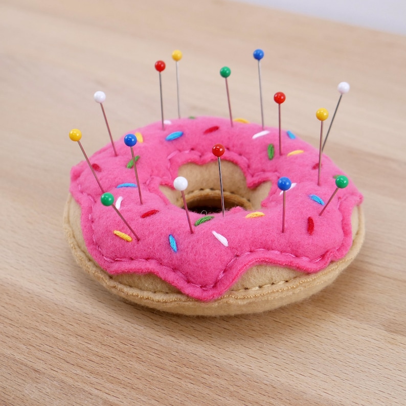 Plush Doughnut Pin Cushion hand stitched stuffed fleece donut image 3