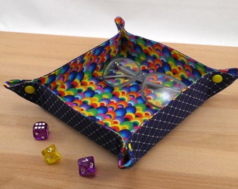 Fabric snap tray - Valet tray - Dice tray -  "Rainbow Scales"