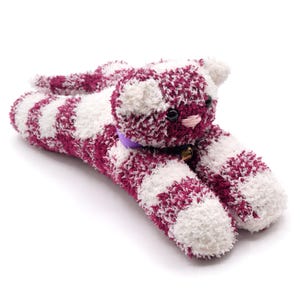 Handmade Maroon & White Plaid Sock Kitty: Decorative Cat Plush