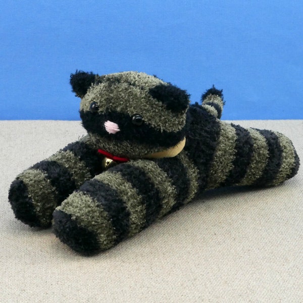 Soft and cuddly plush cat - Sock kitty - Black and Green Striped Kitty