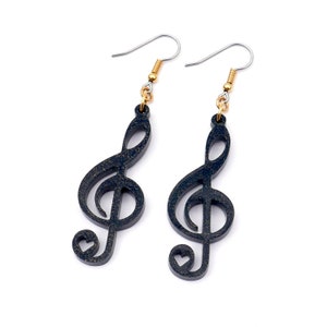 Treble Clef Earrings - Black with Gold Glitter Acrylic