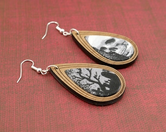 Gothic Fabric Inlay Dangle Earrings - Spooky Graveyard Collection  - Creepy and Cool Chilling Designs