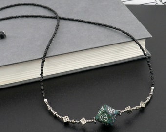 Black and Green Beaded D10 Dice Long Necklace