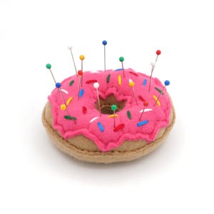 Plush Doughnut Pin Cushion  - hand stitched stuffed fleece donut