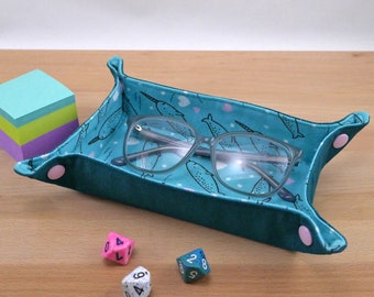 Fabric snap tray - Valet tray - Dice tray -  "Narwhal"