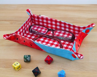 Fabric snap tray - Valet tray - Dice tray -  "Watermelon Picnic"