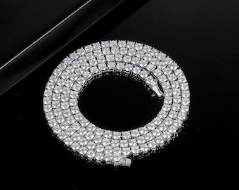 30-36CT Moissanite Tennis necklaces For Women men, 0.3carat/ 4mm D Color VVS1 Round Cut Tennis necklaces