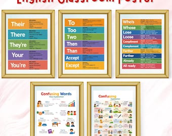 English Teacher Classroom Poster,  Commonly Confused Words in English Poster Set, English - Language Arts Classroom Learning Materials