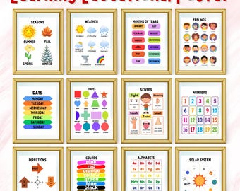 Kids Learning Posters, Educational Posters, Set of 12 DIGITAL Downloads, Classroom Decor Primary School, Neutral Montessori Classroom Decor