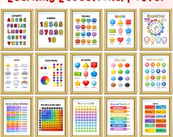 Set of 30 Educational Posters Montessori Classroom Decor Vibrant Rainbow Nursery Prints Homeschool Printable Toddler Playroom Decor