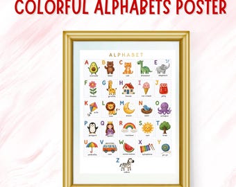 Colorful Alphabet Animals Poster, Scandinavian Nursery Wall Art (Digital Download)