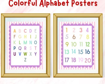 Colorful Alphabet ABC Animal Print Poster, Scandinavian Nursery Wall Art (Digital Download)