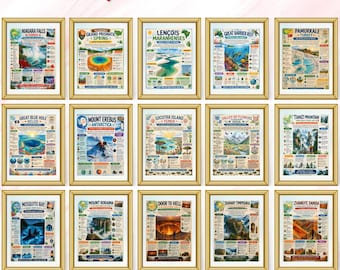Pósteres educativos sobre lugares únicos, decoración para el aula de geografía (descarga digital)