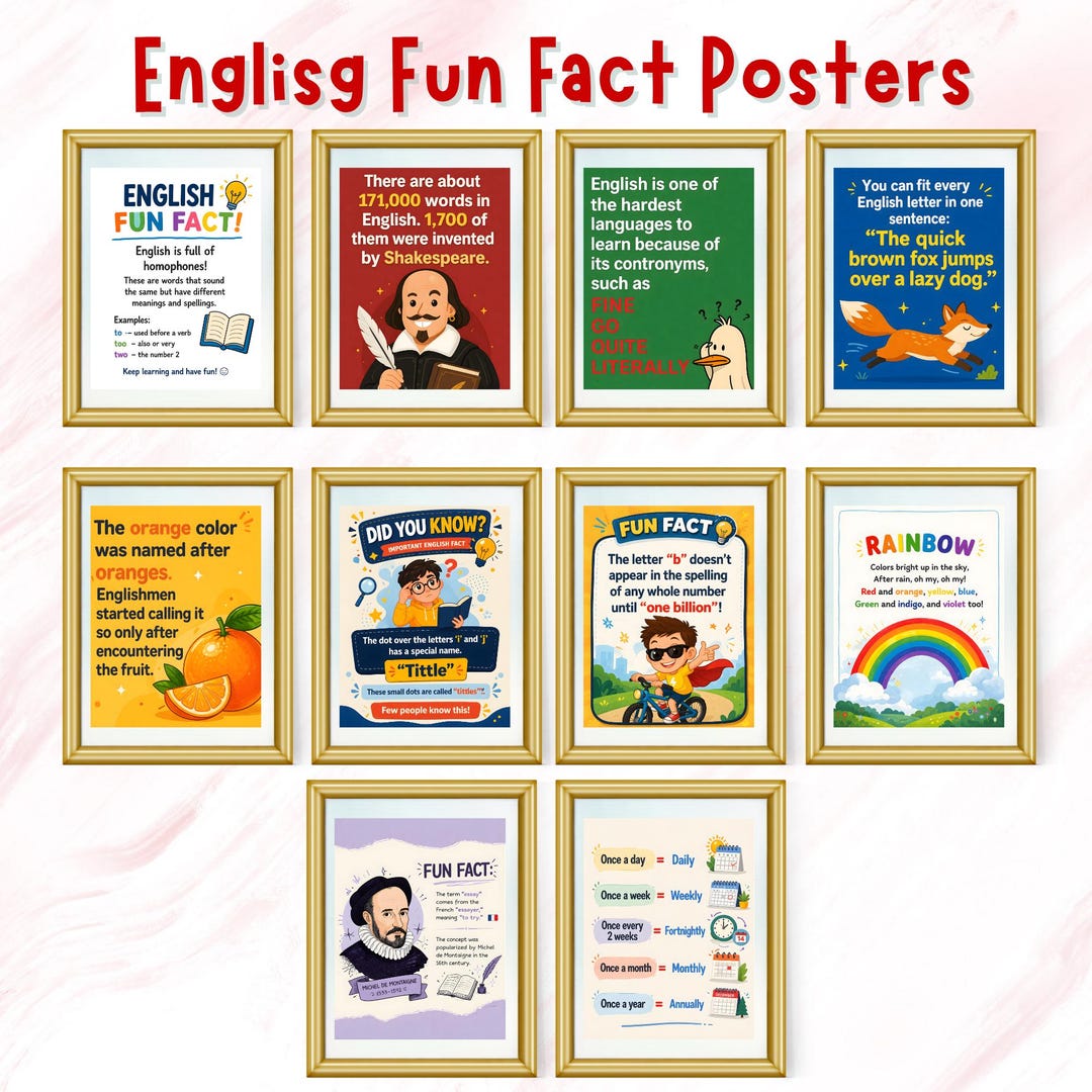 English Fun Facts Classroom Poster, Fun English Literature Class Decor ...