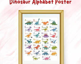 Dinosaur Alphabet Poster, Kids ABC Learning Wall Art, Nursery Decor (Digital Download)