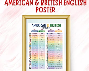 British vs American English Vocabulary Poster, Classroom Learning Resource (Digital Download)