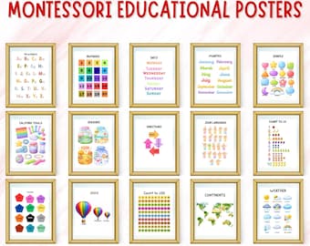 Toddler Educational Posters Bundle, 25 Learning Prints for Kids, Classroom & Daycare Wall Art, Printable Alphabet, Numbers Playroom Decor
