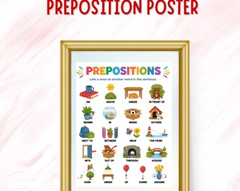 Prepositions Poster, English Grammar Learning Wall Art (Digital Download)