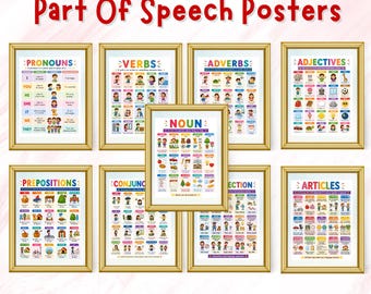 Parts of Speech Grammar Posters, ELA ESL Classroom Learning Charts (Digital Download)