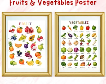 Fruits and Vegetables Educational Poster, English Vocabulary Chart (Digital Download)