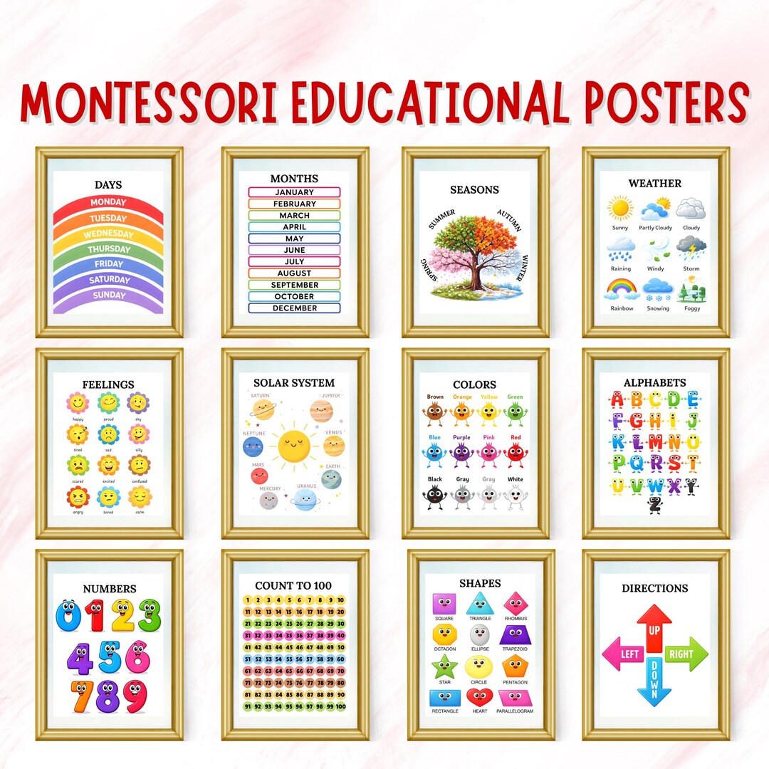 Toddler Educational Posters Bundle, 12 Learning Prints for Kids ...