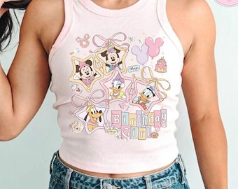 Camiseta corta de cumpleaños para niña con Mickey y sus amigos del Castillo de Disney, camiseta de bebé de cumpleaños para niña de Disneyland, camiseta de viaje de cumpleaños a Magic Kingdom, viaje para niñas