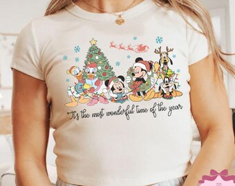 Retro Disney Christmas Baby Tee Crop Tank, It's the most wonderful time of the year Christmas Shirt, Mickey & Friends Family Holiday Shirt