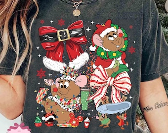 Coquette Bows Gus Gus Christmas T-shirt, Cinderella Christmas shirt, Looking Like A Snack Shirt, Merry Christmas, Disney Family Christmas