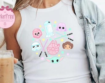 Disney Star Wars Baby Tee, Girly Pastel Princess Leia R2d2 Chewbacca lightsaber shirt, Galaxy's Edge Tshirt, Starwars Disneyland Crop top