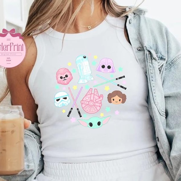 Disney Star Wars Baby Tee, Girly Pastel Princess Leia R2d2 Chewbacca lightsaber shirt, Galaxy's Edge Tshirt, Starwars Disneyland Crop top