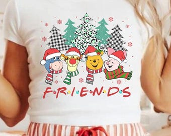 Camiseta navideña familiar retro de Disney, camiseta navideña para bebé de Pooh y sus amigos, camiseta navideña de Mickey 2025, camiseta navideña de Winnie the Pooh