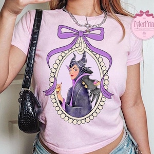 Coquette Bow Disney Villain Baby Tee Crop Top, Female Villain Evil Queen Maleficent Cruella Disney Girl Trip Shirt, Birthday Girl Croptop