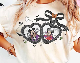 Coquette Bow Locket Mickey Minnie Couple Disney Halloween Shirt, Mickey&#39;s Not So Scary Halloween Party, Jack Skellington Sally Couple Trip