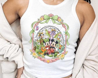 Coquette Bow Disney Epcot International Flower & Garden Festival Baby Tee Crop Tank, Disney Epcot Shirt, Floral Spring Mickey Minnie Figment