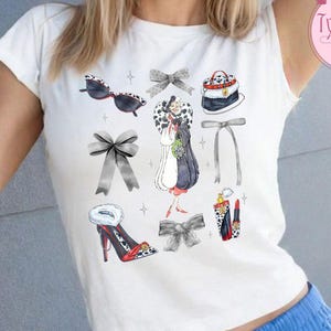Coquette Bow Disney Villains Baby Tee Crop Top, Female Villain Evil Queen Maleficent Cruella Disney Girl Trip Shirt, Birthday Girl Croptop