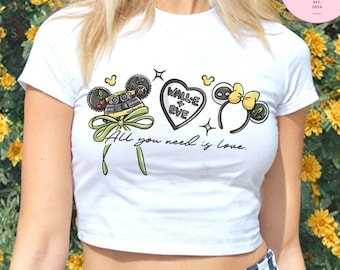Coquette Bow WALL-E EVE Disney Couple Shirt, Robot Lovers Disney Couple Trip Baby Tee Crop Top Tank, Minnie Headband Disney Girl Trip Shirt