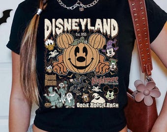 Mickey and Friends Nightmare on Main Street Disney Halloween Baby Tee Crop Top, Disneyland Halloween 1955, Oogie Boogie Disney Girl Trip Tee