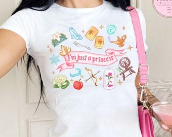 Disney Princess Baby Tee Crop Top Tank, Cinderella Rapunzel Elsa Tiana I'm a Princess Disney Girls Trip Shirt, Princess Birthday Girl Shirt