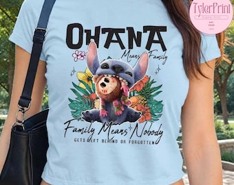 Ohana means family Disney Stitch Baby Tee Croptop Tank, Lilo and Stitch Live Action Hawaii Aloha Disney Girl Trip Shirt, Stitch Gift For Her