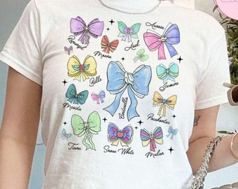 Watercolor Coquette Bow Disney Princess Baby Tee Crop Top, Disney Girl Trip Shirt, Princess Birthday Girl Croptop, Cinderella Rapunzel Elsa
