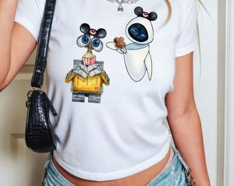 Camisetas de pareja de Wall-E y Eve de Disney, camiseta de Disney Pixar, camiseta de bebé de Wall-E y Eve, camiseta de snacks de Disney, Aquí por snacks, Familia de Disneyland WDW