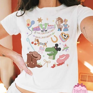 Coquette Bow Bracelet To Infinity and Beyond Disney Toy Story Baby Tee Crop Top, Woody Buzz Lightyear Jessie Bo Peep Disney Girl Trip Shirt