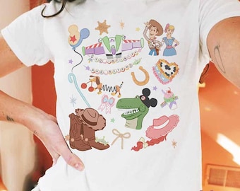 Coquette Bow Bracelet To Infinity and Beyond Disney Toy Story Baby Tee Crop Top, Woody Buzz Lightyear Jessie Bo Peep Disney Girl Trip Shirt