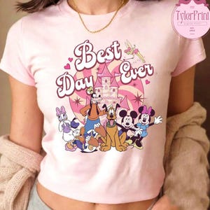 Mickey and Friends Disney Castle Best Day Ever Baby Tee Crop Top, Disney Girl Trip Shirt, Mickey & Co Girly Aesthetic Birthday Girl Croptop